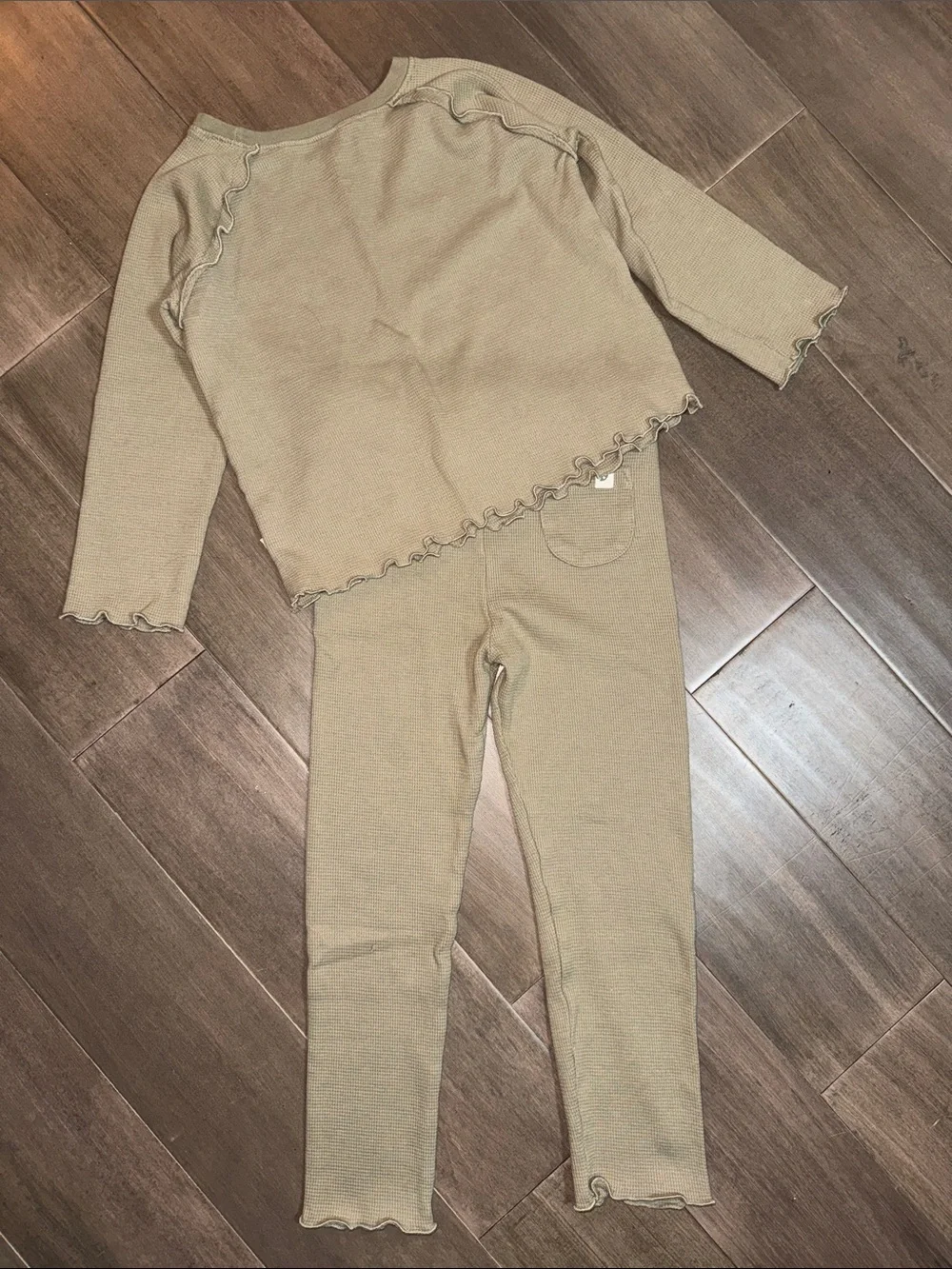 Easy-Peasy Olive Green Waffle Knit Long Sleeve Top & Legging Set 4T/5T